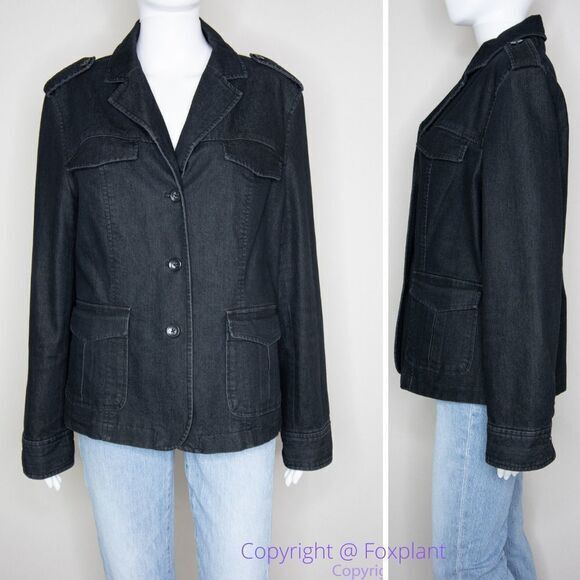 NWOT Attention women's black jean jacket with epaulette, size 14‎ - Picture 1 of 16